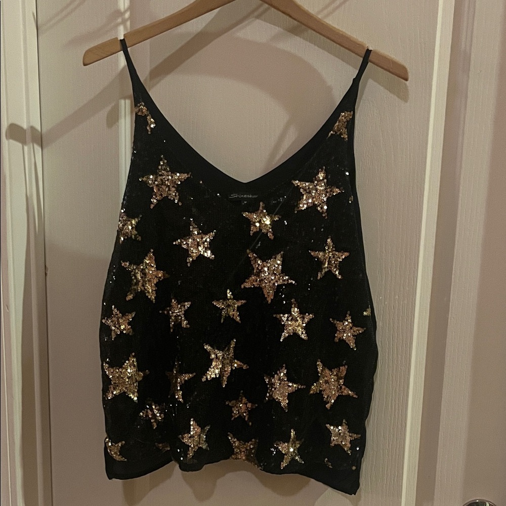 Black and Gold Star Sequin Women's Top